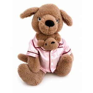 Plush Kangaroo Stuffed Animal Pink Satin Pajamas Holding Baby Joey Plush Toy
